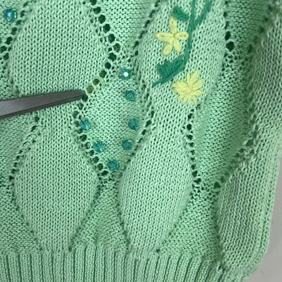 Zara Knit Crop Top Floral Embroidered Beaded Cottagecore Preppy Size Med Large - Picture 5 of 9